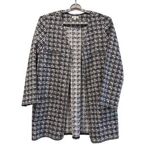 Max Studio Women XL Black White Tweed Open Front Long Sleeve Cardigan‎ Jacket